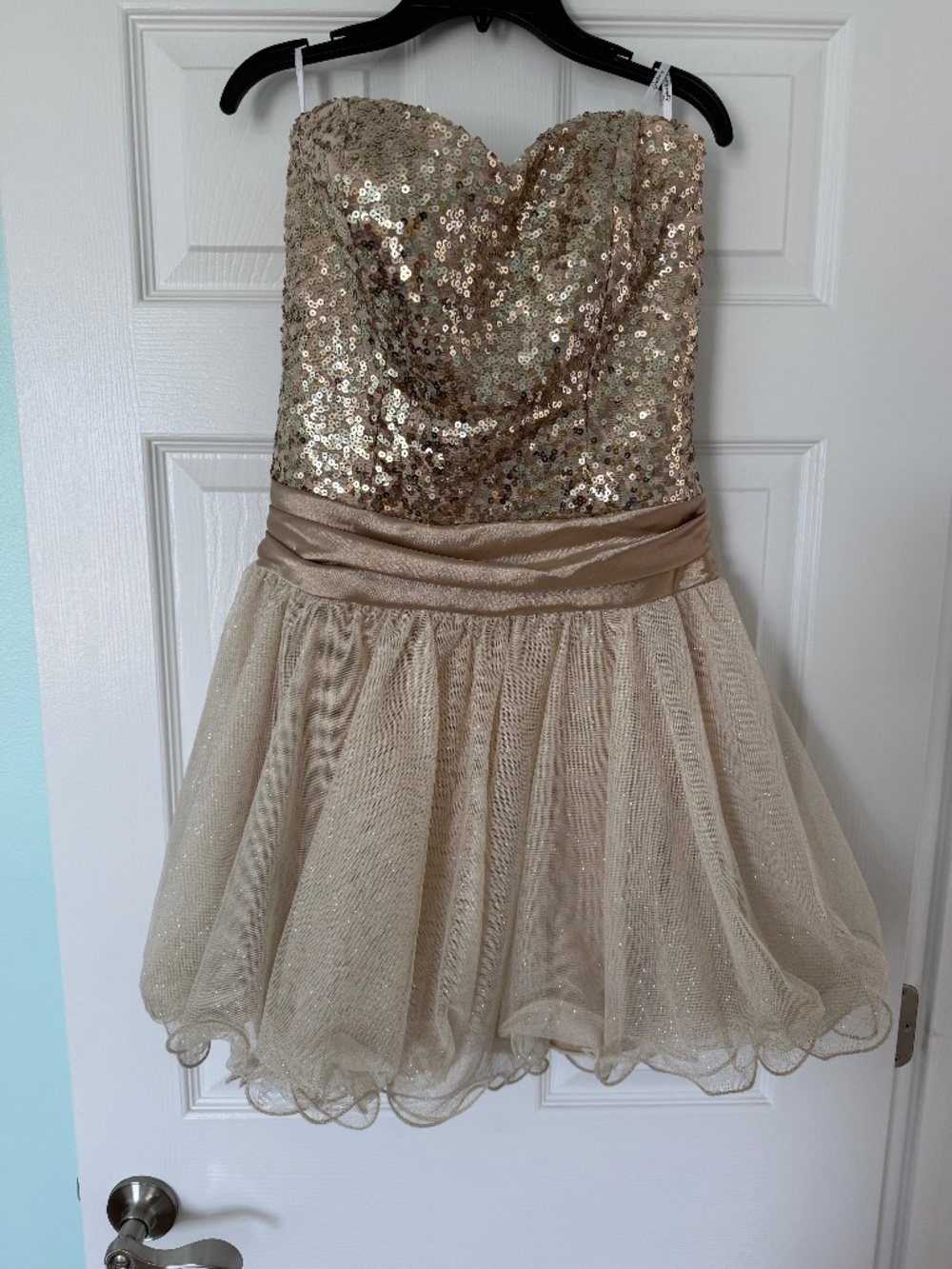 Gold Sequin mini dress strapless
